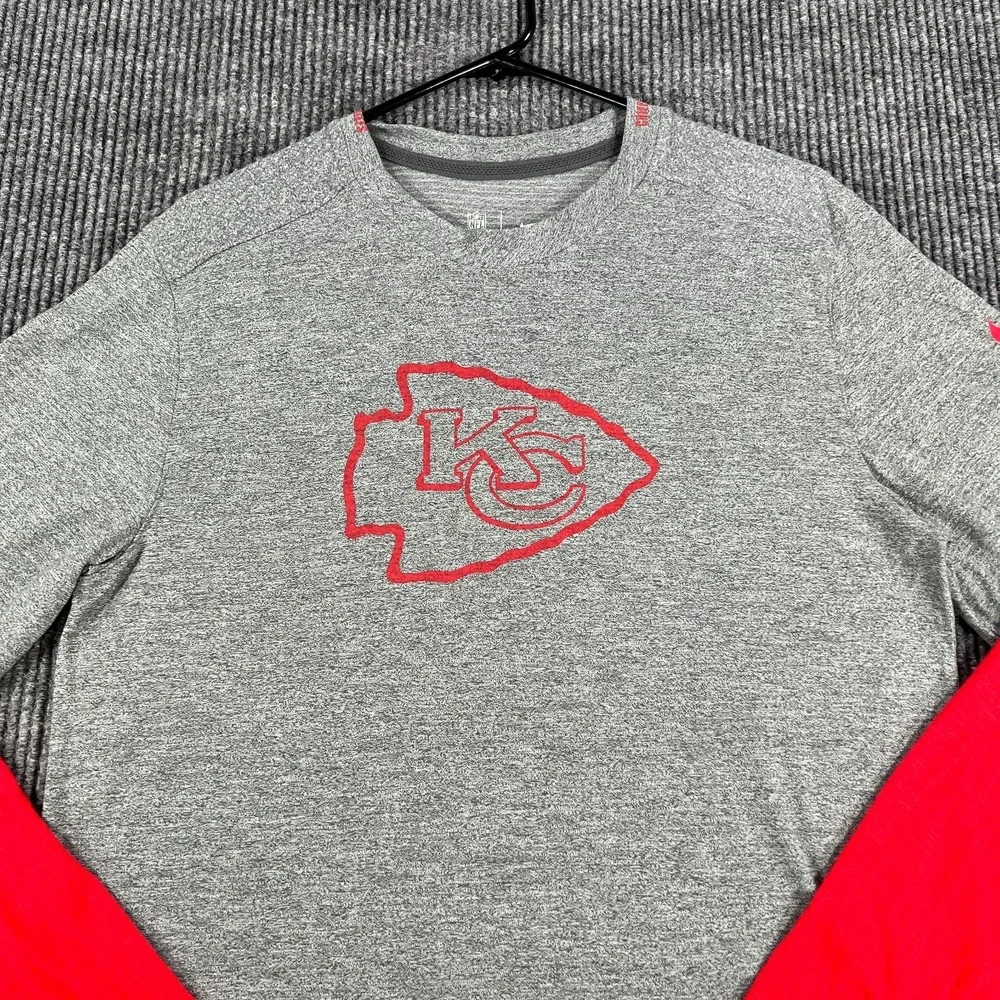 Kansas‎ City Chiefs Shirt Mens Medium Gray Red Long Sleeve Nike On Field NFL